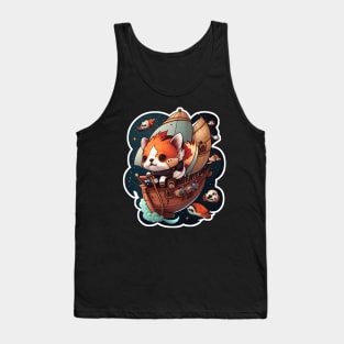Red Panda on a Pirate Ship in Space Sticker Tank Top